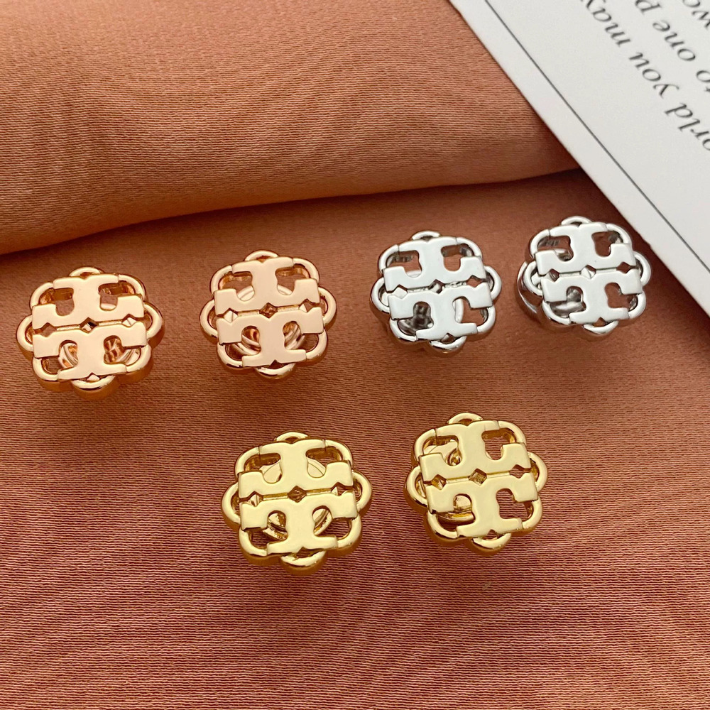 Tory Burch Floral Letter Stud Earrings Metal